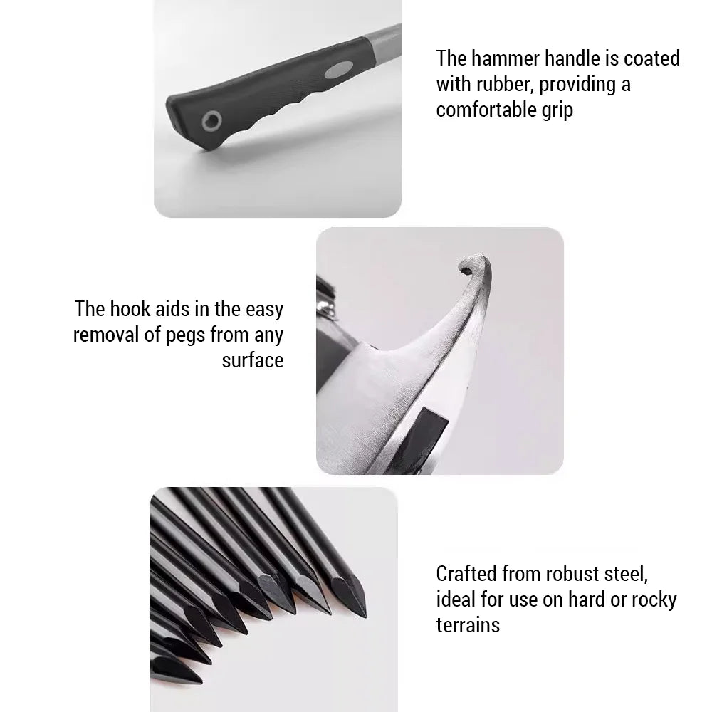 Tent Stake Kit with Steel Pegs and Hammer A75838