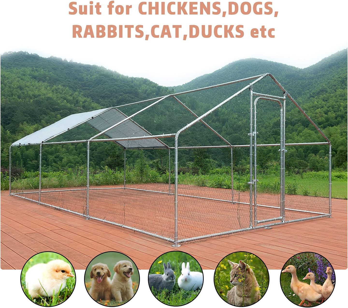 Large Metal Chicken Coop Run Outdoor Poultry Cage W950059
