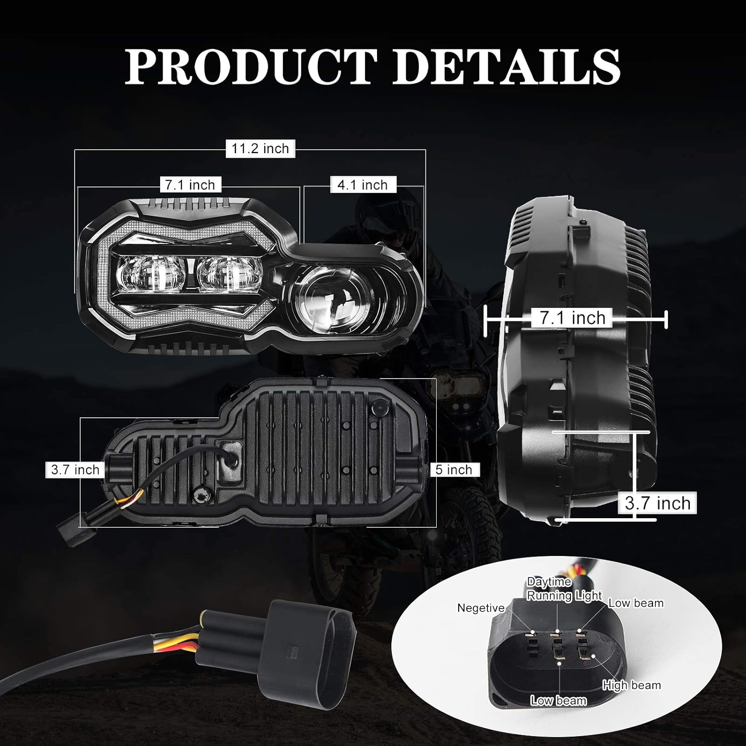 LED Headlight Assembly with Angel Eyes DRL High/Low Beam V23324