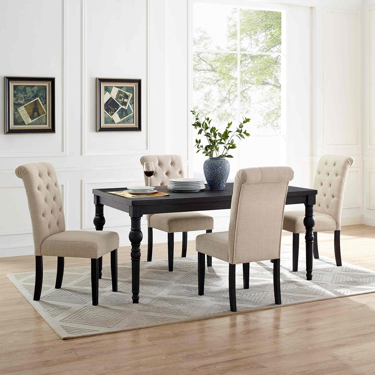 5-Piece Solid Wood Dining Table Set with 4 Upholstered Chairs T5799