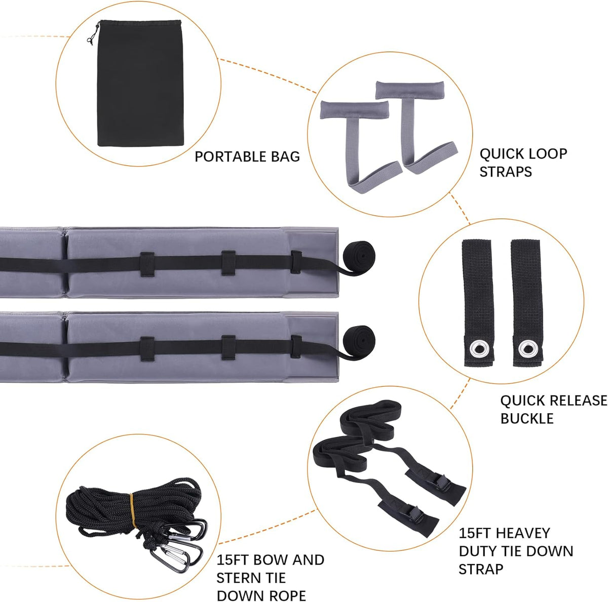 Universal Foldable Car Roof Rack Pads with Straps Pack of 2 S8142