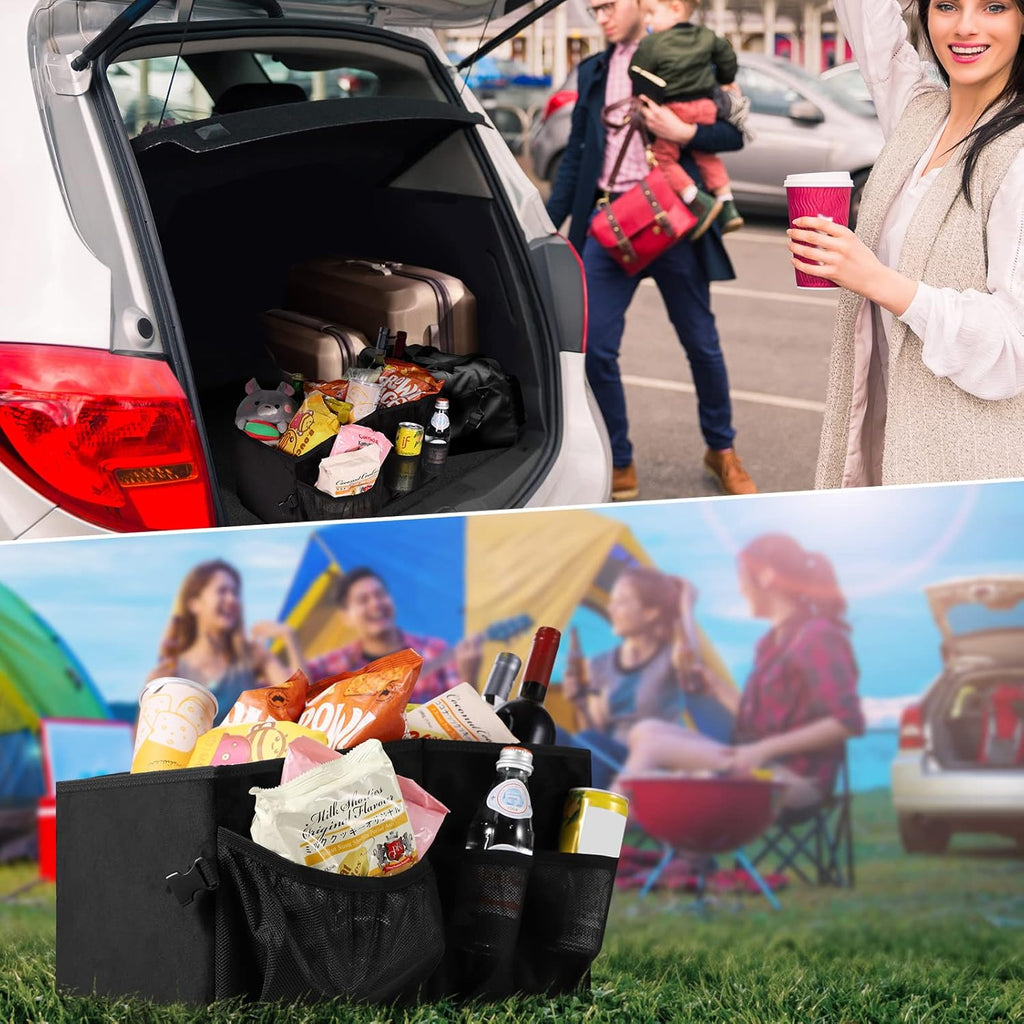 Car Seat Organizer with Side Mesh Pockets, Collapsible Trunk Cargo Storage Container (Black) D860074