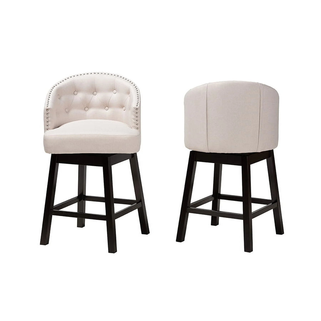 Light Beige Fabric and Espresso Brown Finished Wood 2-Piece Swivel Counter Chair A657