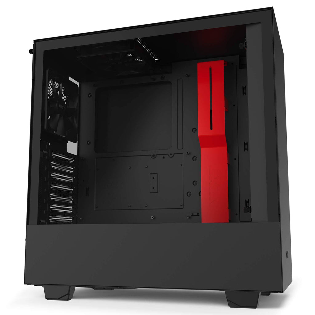 Matte Black/Red Compact Mid-Tower Case with Tempered Glass I8078