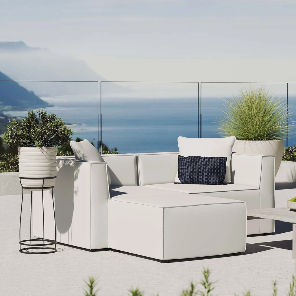 White Fabric Outdoor Loveseat Chaise Sofa R71276