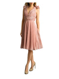 Pink Pleated Spaghetti Strap V Neck Fit + Flare Dress 6 K86503