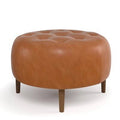 Genuine Leather Tufted Round Cocktail Ottoman L2887