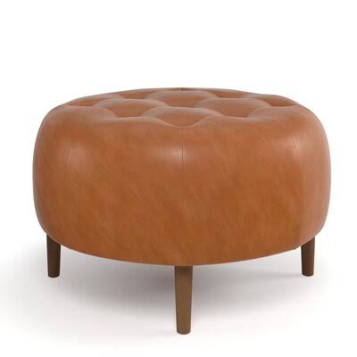 Genuine Leather Tufted Round Cocktail Ottoman L2887