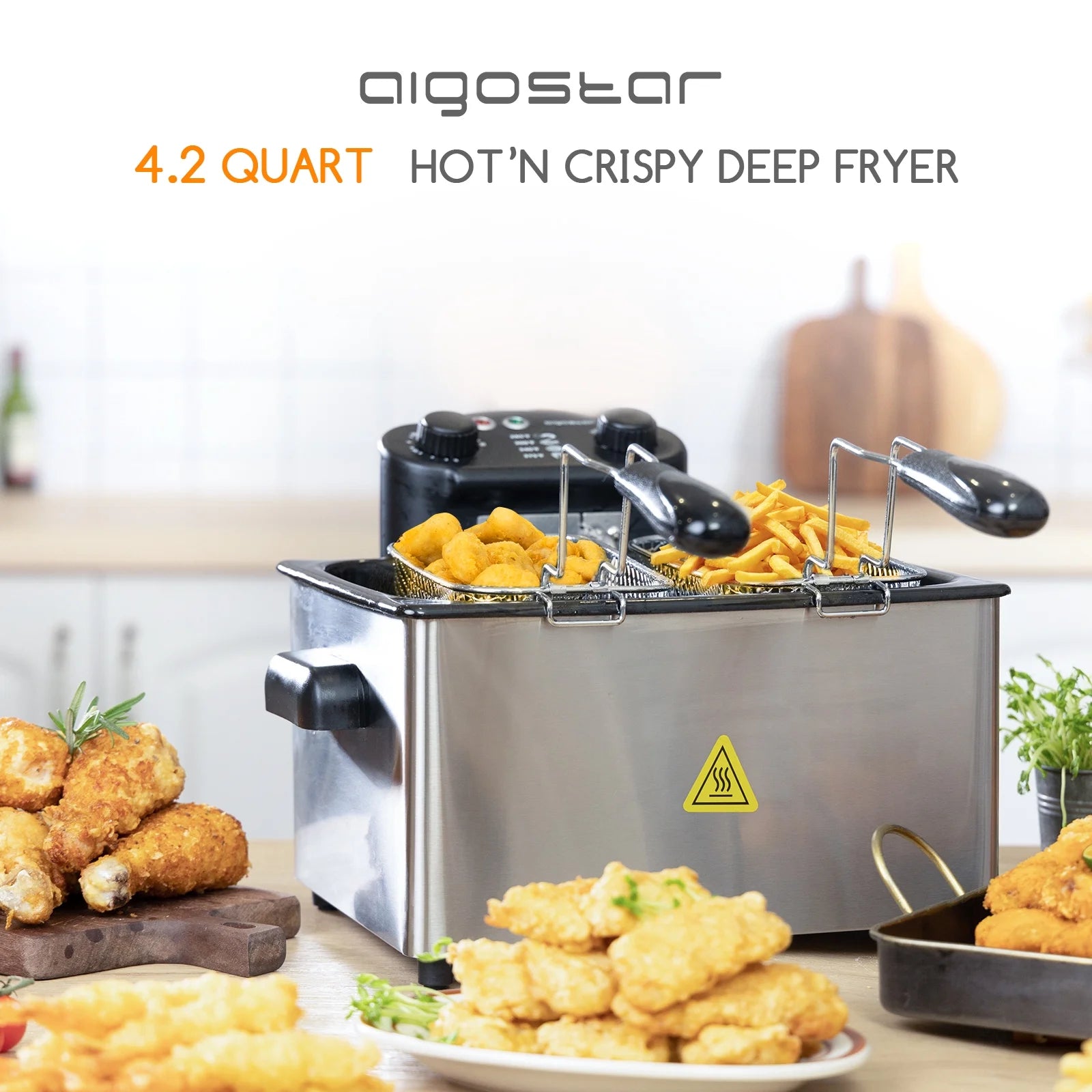 4.2Qt Electric Deep Fryer with 3 Baskets and Lid Z800476