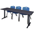 Grey Training Table and 3 Blue Stack Chairs I3807