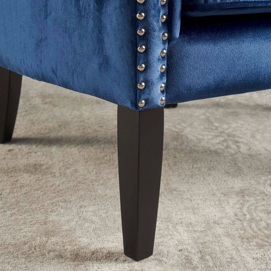 Cobalt Blue and Brown Tufted Club Chair E394