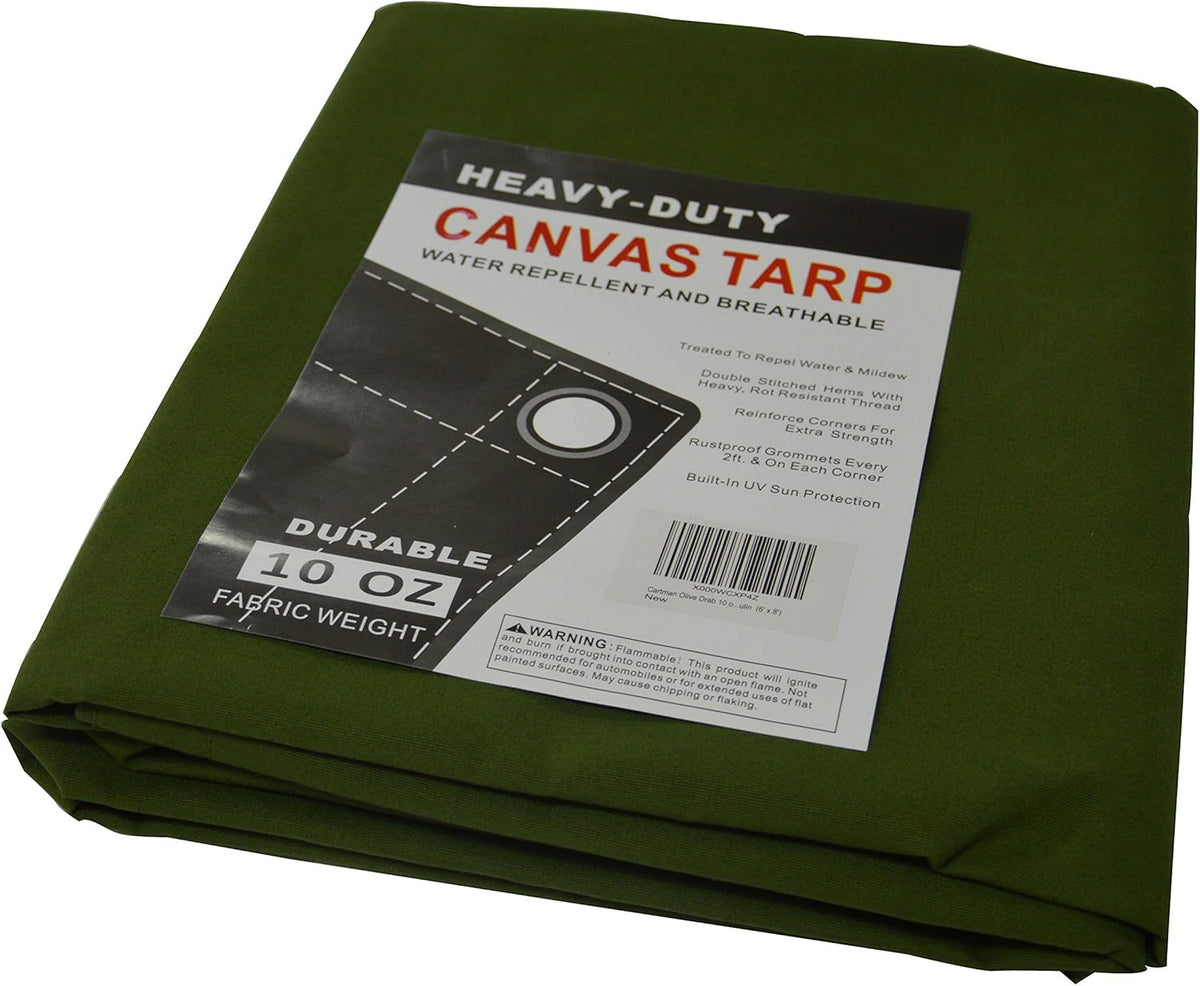 Canvas Tarp 6'x8' with Rustproof Grommets, 10oz Heavy Duty Tarpaulin Cover, Finished Size 6 x 8 Feet Pack of 2 U29079