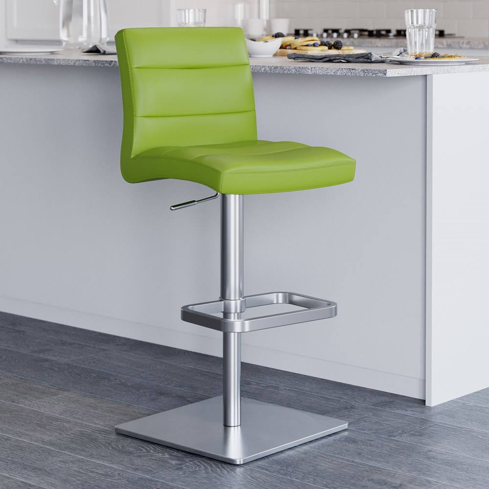 Lime Green Square Base Adjustable Height Swivel Armless Bar Stool Y91365