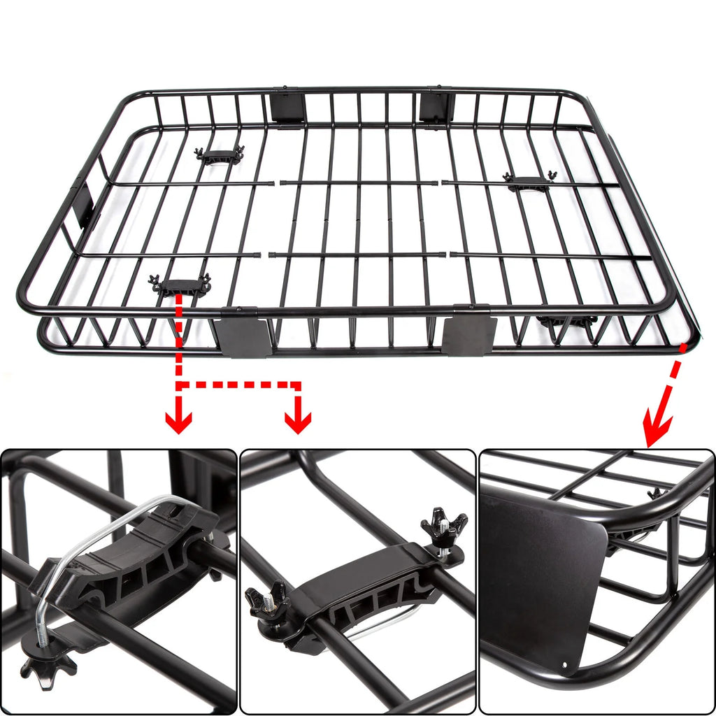 Black Roof Rack Cargo Carrier with Extension Luggage Basket P341