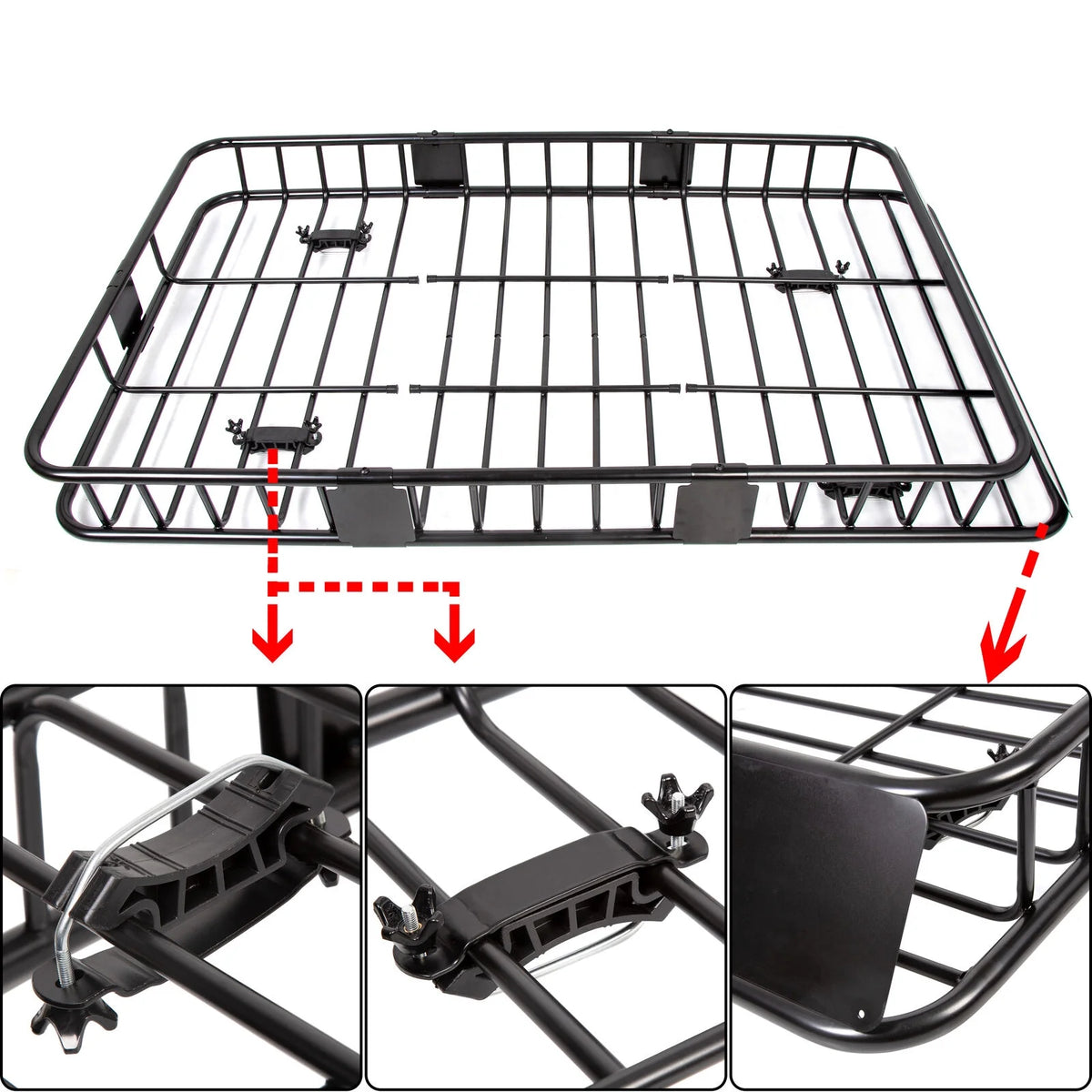 Black Roof Rack Cargo Carrier with Extension Luggage Basket P341