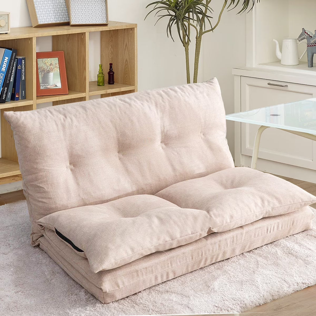 Foldable Double Chaise Lounge Floor Sofa Chair with Two Pillows H414