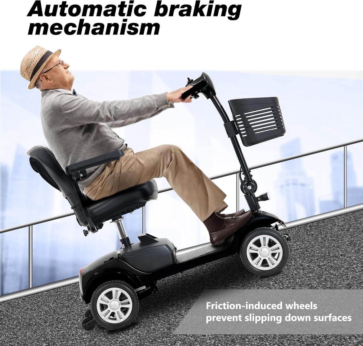 4 Wheel Mobility Scooter with Head Light, Max Speed 5 Mph, Max Load 265lbs, Lightweight and Compact Q779922