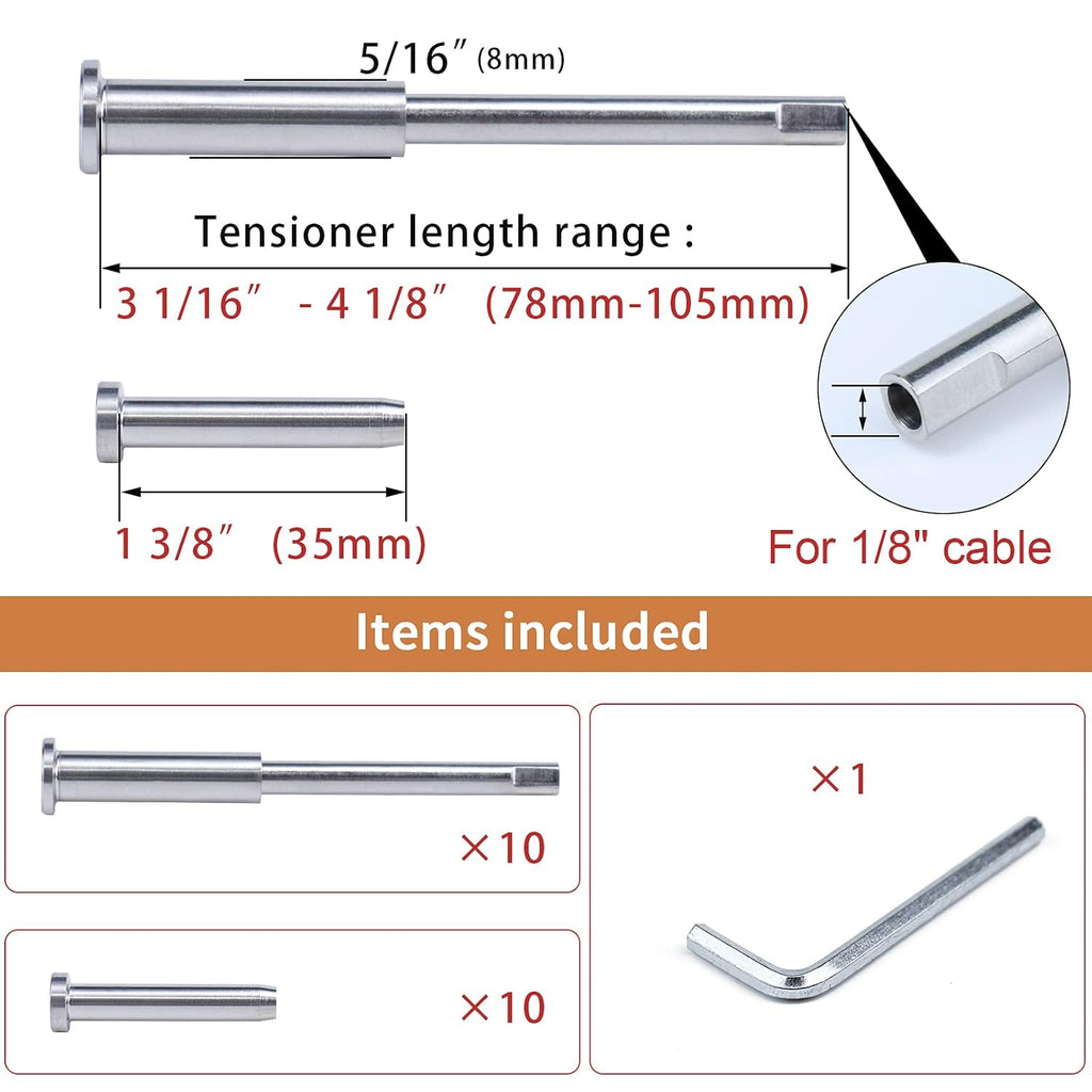 1/8 Invisible Cable Railing Kit Turnbuckle Swage Threaded Stud and Stemball Combination Pack for 2”-6” Wood & Metal Post M918