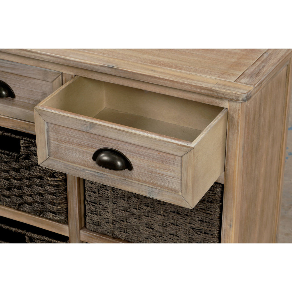 Rustic Storage Cabinet with 2-Drawers and 4 Fabric Basket Dark Brown I811