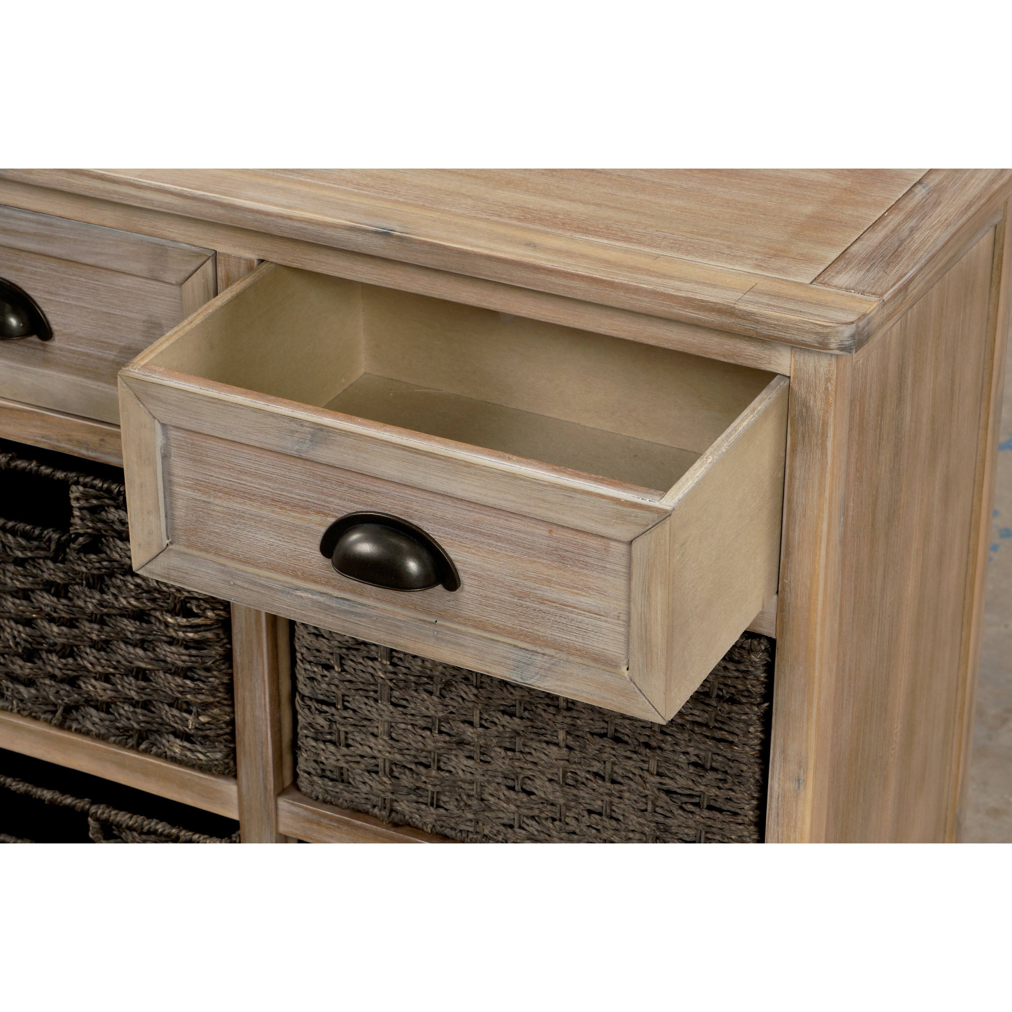 Rustic Storage Cabinet with 2-Drawers and 4 Fabric Basket Dark Brown I811