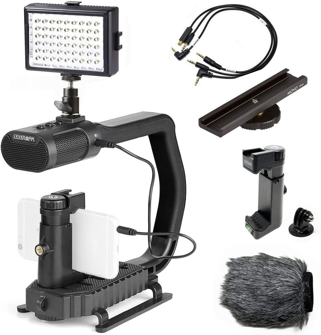 U Grip Handle with Built-in Stereo Microphone, LED Light, and Camera Accessories S146