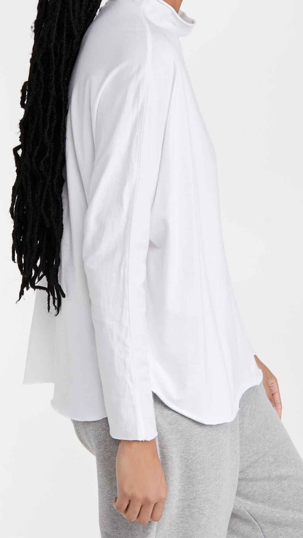 White Long-Sleeve Funnel Neck Capelet Tee A69334