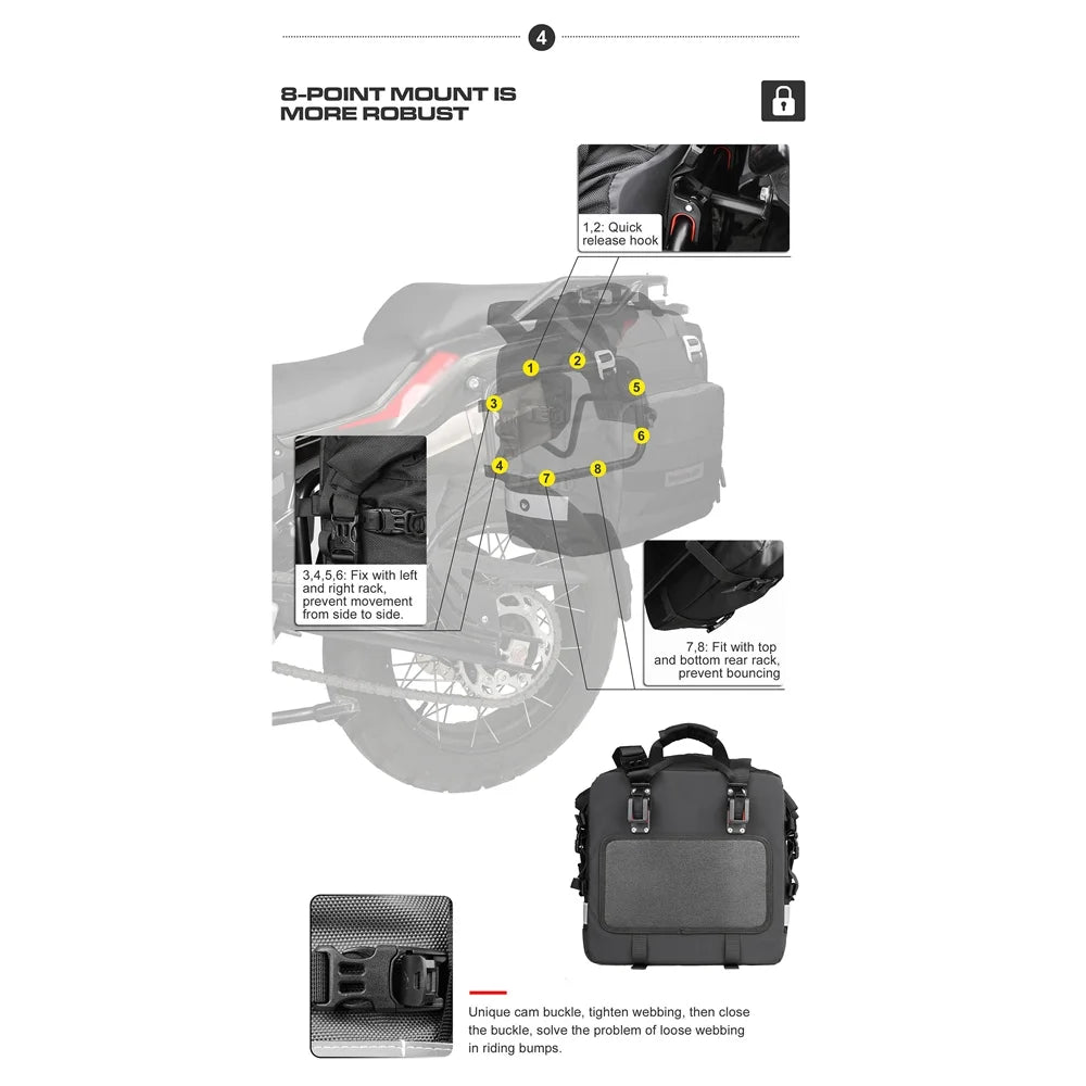 Polyester Motorcycle Side Saddle Bag 20L with Removable Waterproof Inner Bag Z397