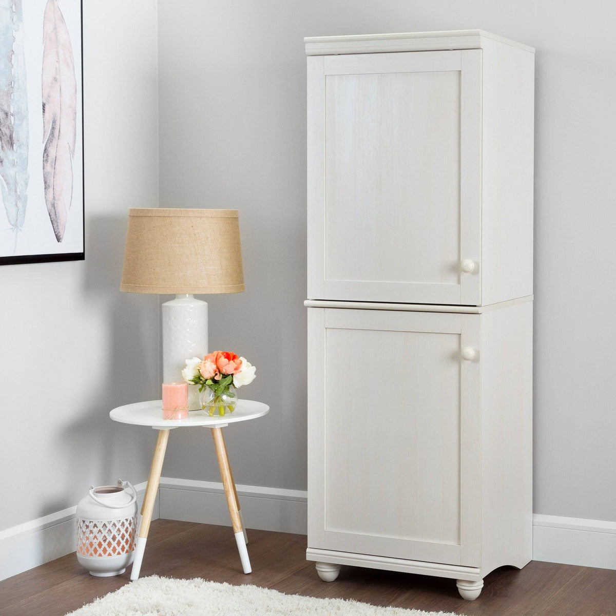 White Wash 2-Door Narrow Storage Cabinet Q706