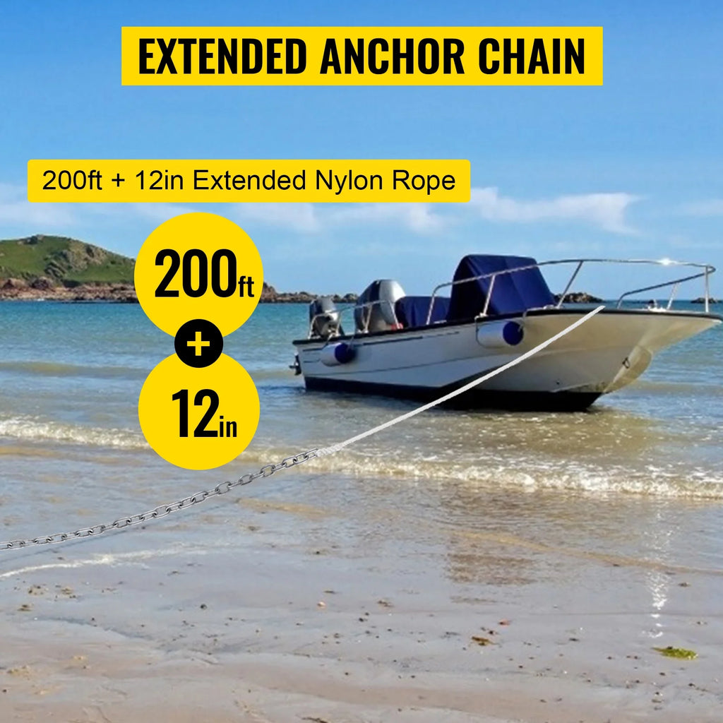 Boat Anchor Chain 15' x 5/16" Galvanized Chain with 1/2" x 200' Nylon Rope N139