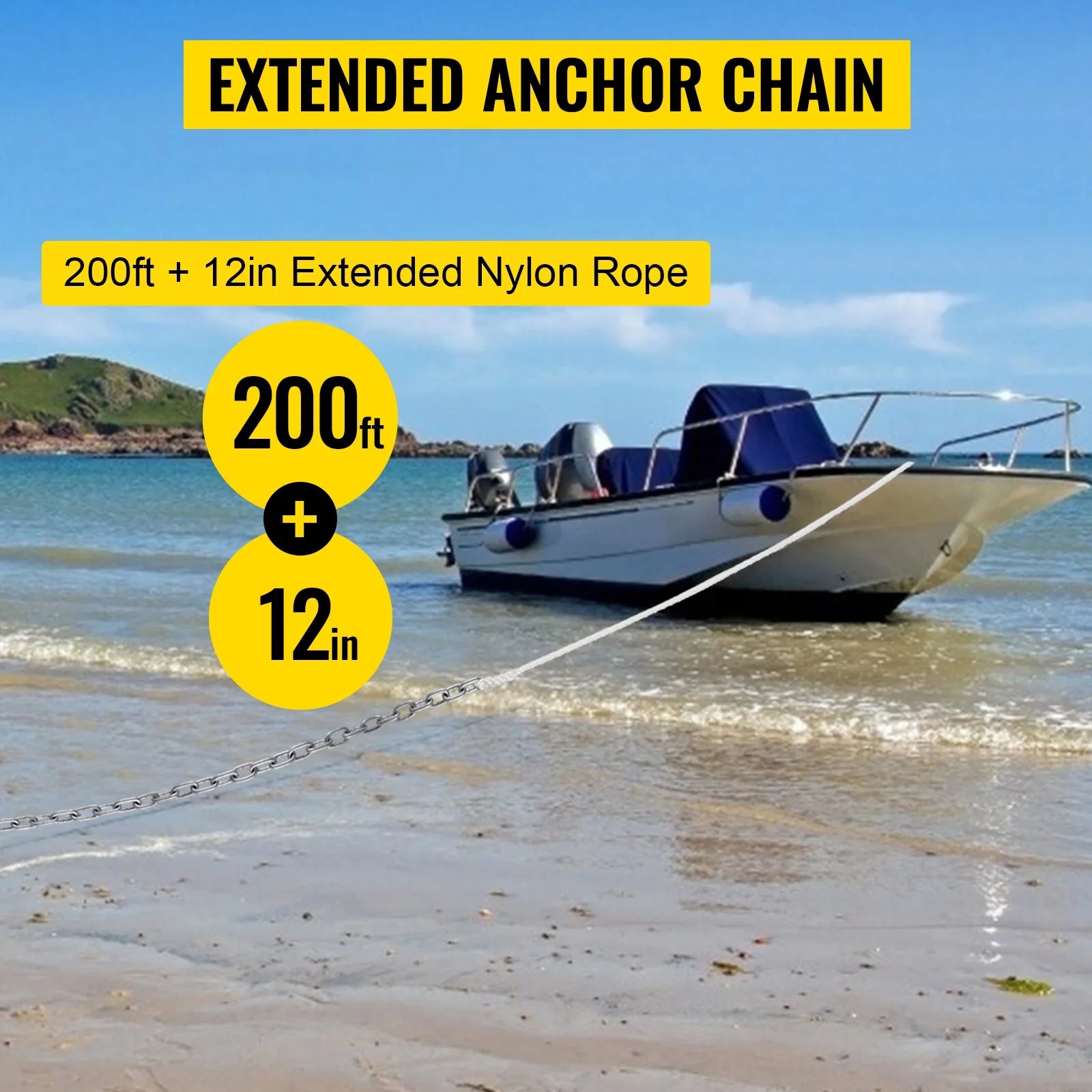 Boat Anchor Chain 15' x 5/16" Galvanized Chain with 1/2" x 200' Nylon Rope N139