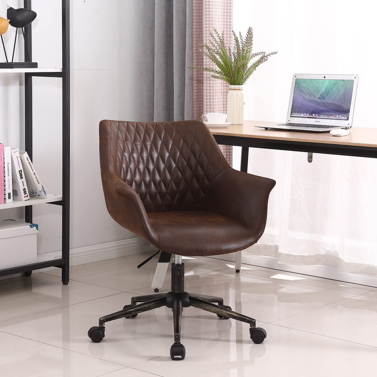 Faux Leather Height Adjustable Desk Chair with Armrest and Wheels Z8551