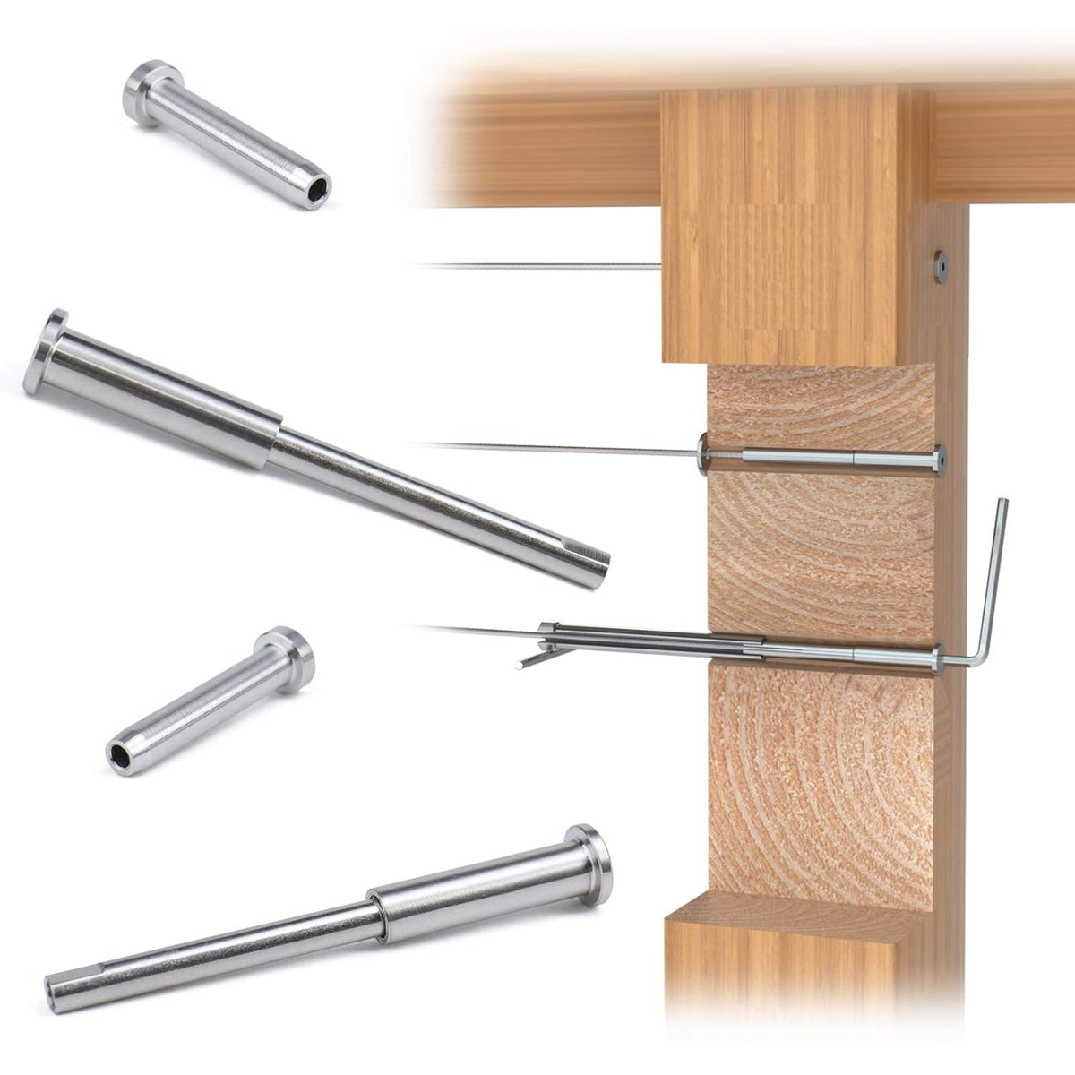 1/8 Invisible Cable Railing Kit Turnbuckle Swage Threaded Stud and Stemball Combination Pack for 2”-6” Wood & Metal Post M918
