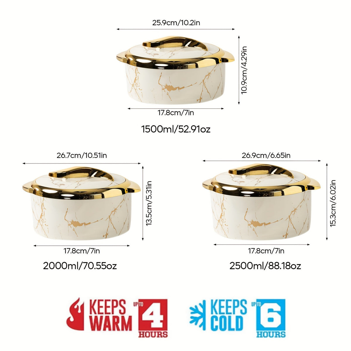 3pcs Insulated Stainless Steel Thermal Casserole Dish Set With Lids I22066