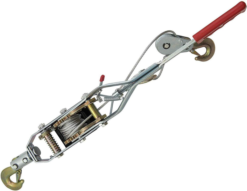 4 Ton Double Gear Hand Cable Puller with 3 Hooks, Red, Pack of 2 C40739