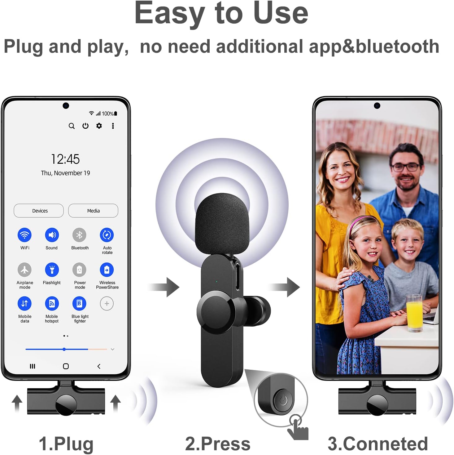 Wireless Lavalier Microphone, USB C, Clip On, Pack of 2 L48209