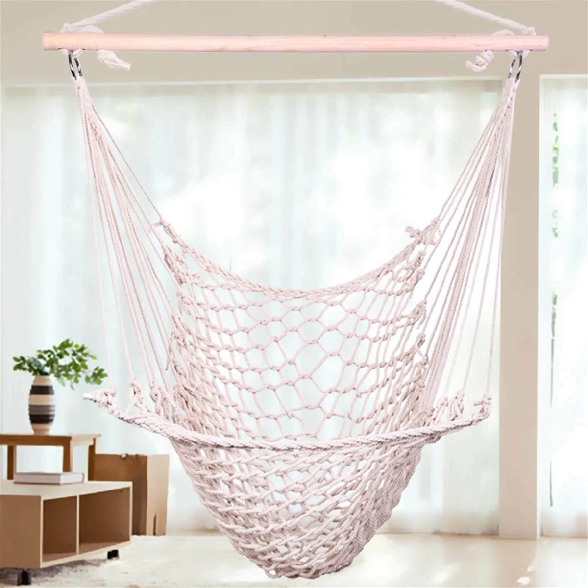 Cotton Rope Hammock Chair with Wood Stretcher D4684