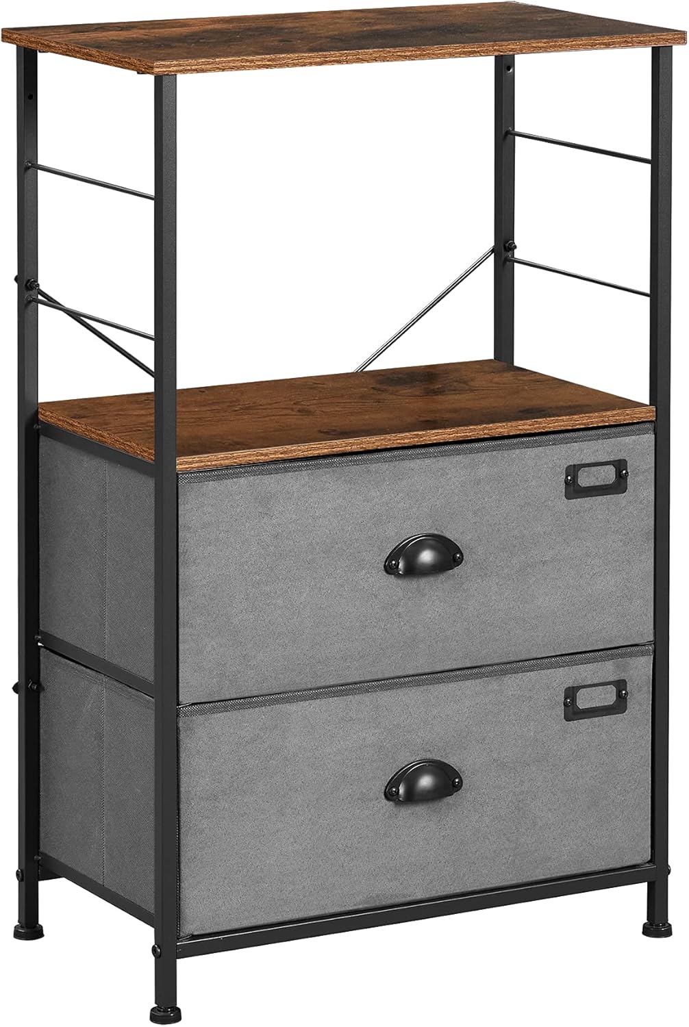 Rustic Brown and Black Nightstand with 2 Fabric Drawers P911