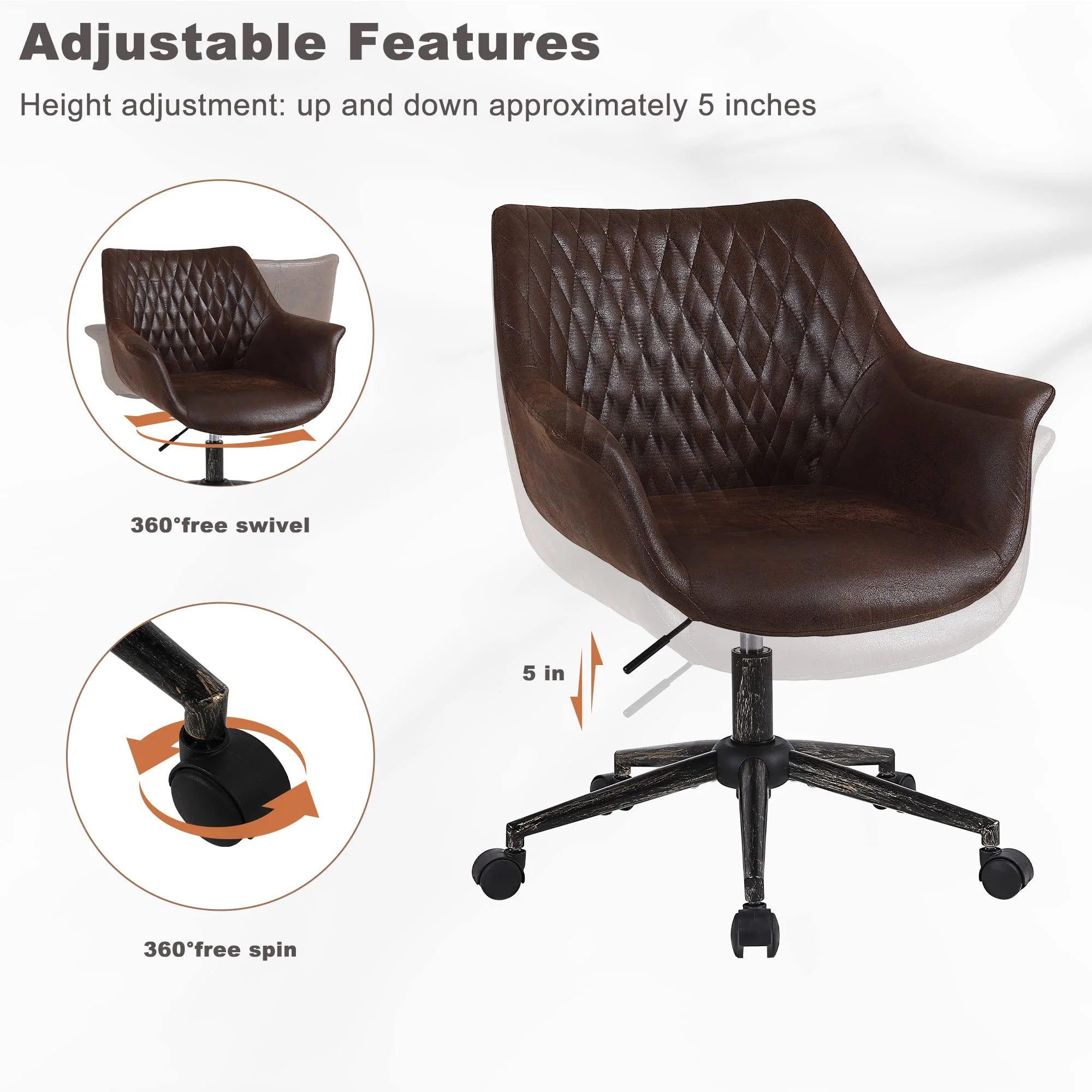 Faux Leather Height Adjustable Desk Chair with Armrest and Wheels Z8551