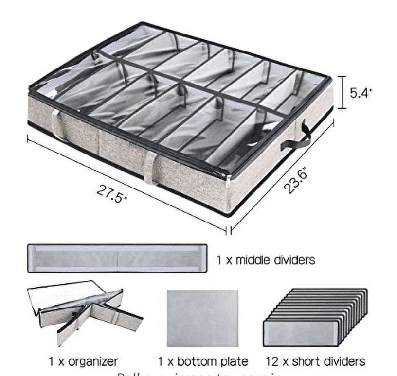 2 PCS Under Bed Shoe Storage Organizer with Clear Cover Window, Gray J236482