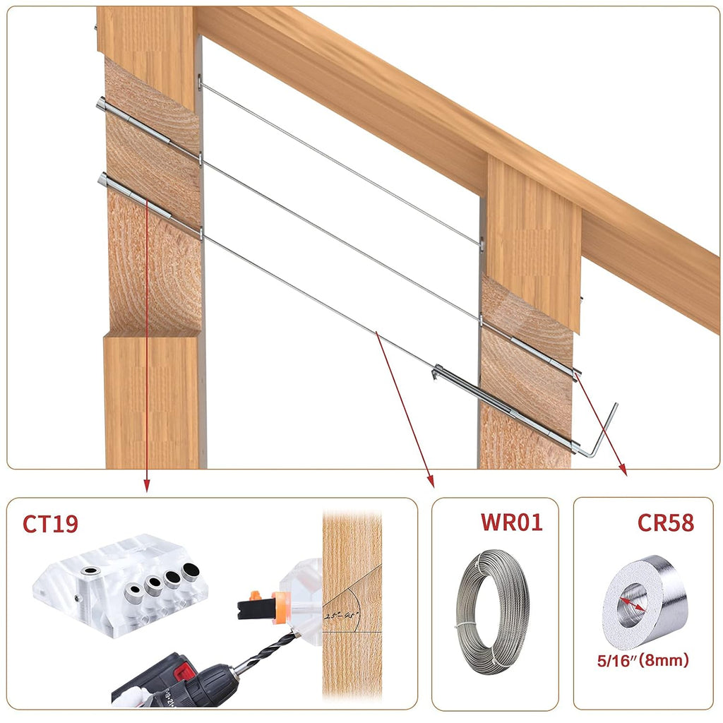 1/8 Invisible Cable Railing Kit Turnbuckle Swage Threaded Stud and Stemball Combination Pack for 2”-6” Wood & Metal Post M918
