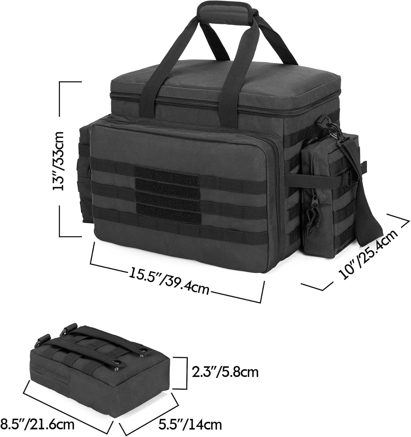 Black Patrol Duty Bag with 2 Detachable MOLLE Pouches & Laptop Layer M825275