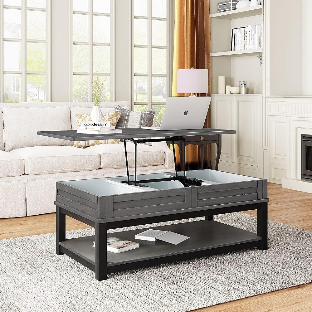 Wood Coffee Table with Drawer and Storage Shelf, Caster Wheels, Retro, Espresso G57574
