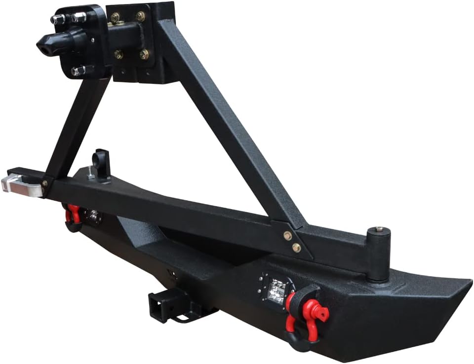 Textured Black Rear Bumper with Tire Bracket, LED Light, D-Ring, Rear Camera Mounting Holes M532