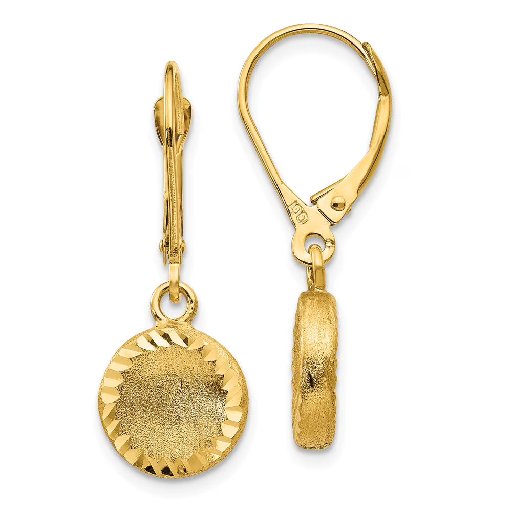 14kt Yellow Gold Diamond-cut Circle Leverback Earrings S42208