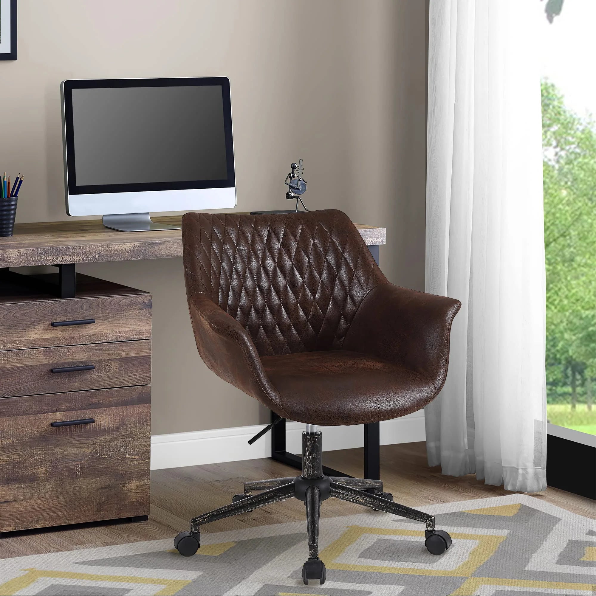 Faux Leather Height Adjustable Desk Chair with Armrest and Wheels Z8551