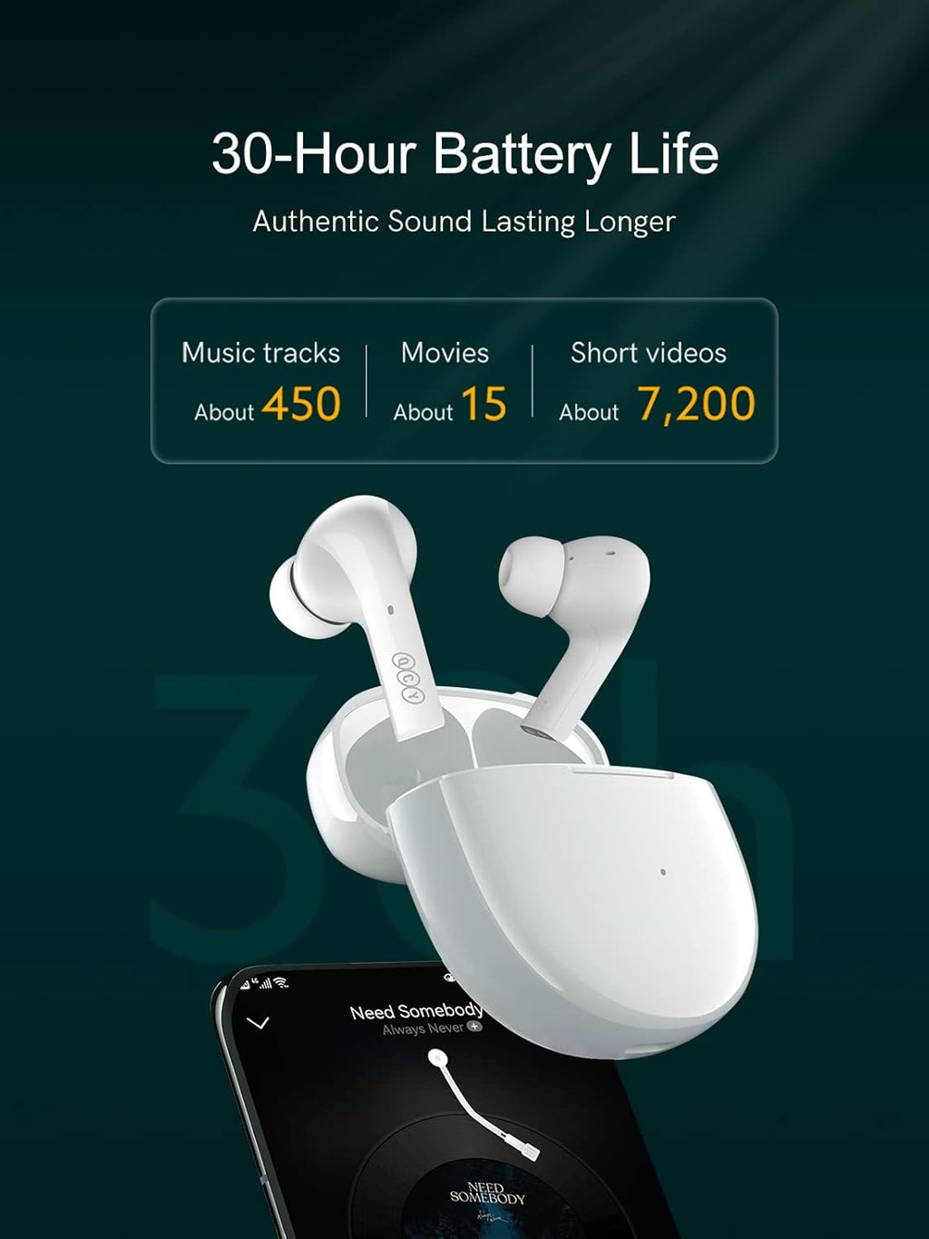 Wireless Earbuds T18 in Ear Bluetooth 5.2 Stereo Earphones, 30H Playtime Pack of 2 J372500