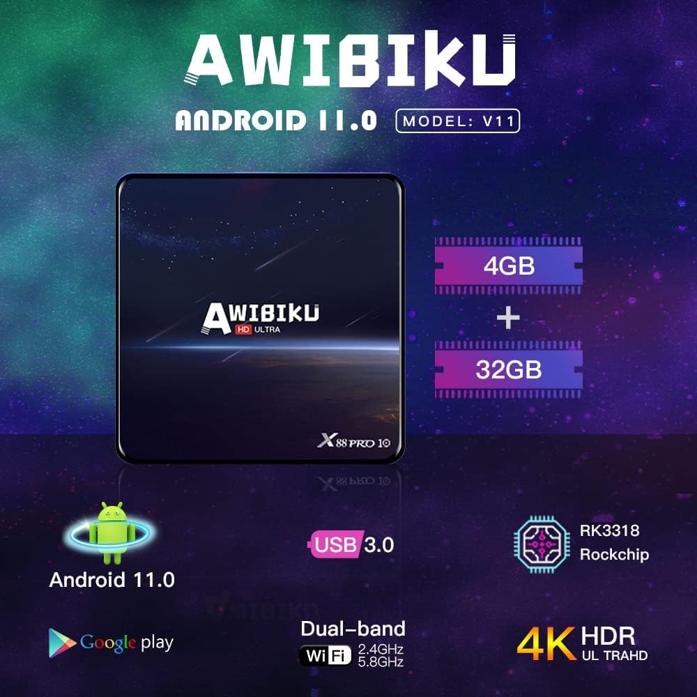 Android 11.0 TV Box 4GB RAM 32GB ROM Quad-core 4K Ultra HD with Bluetooth 4.1 Pack of 2 B9596