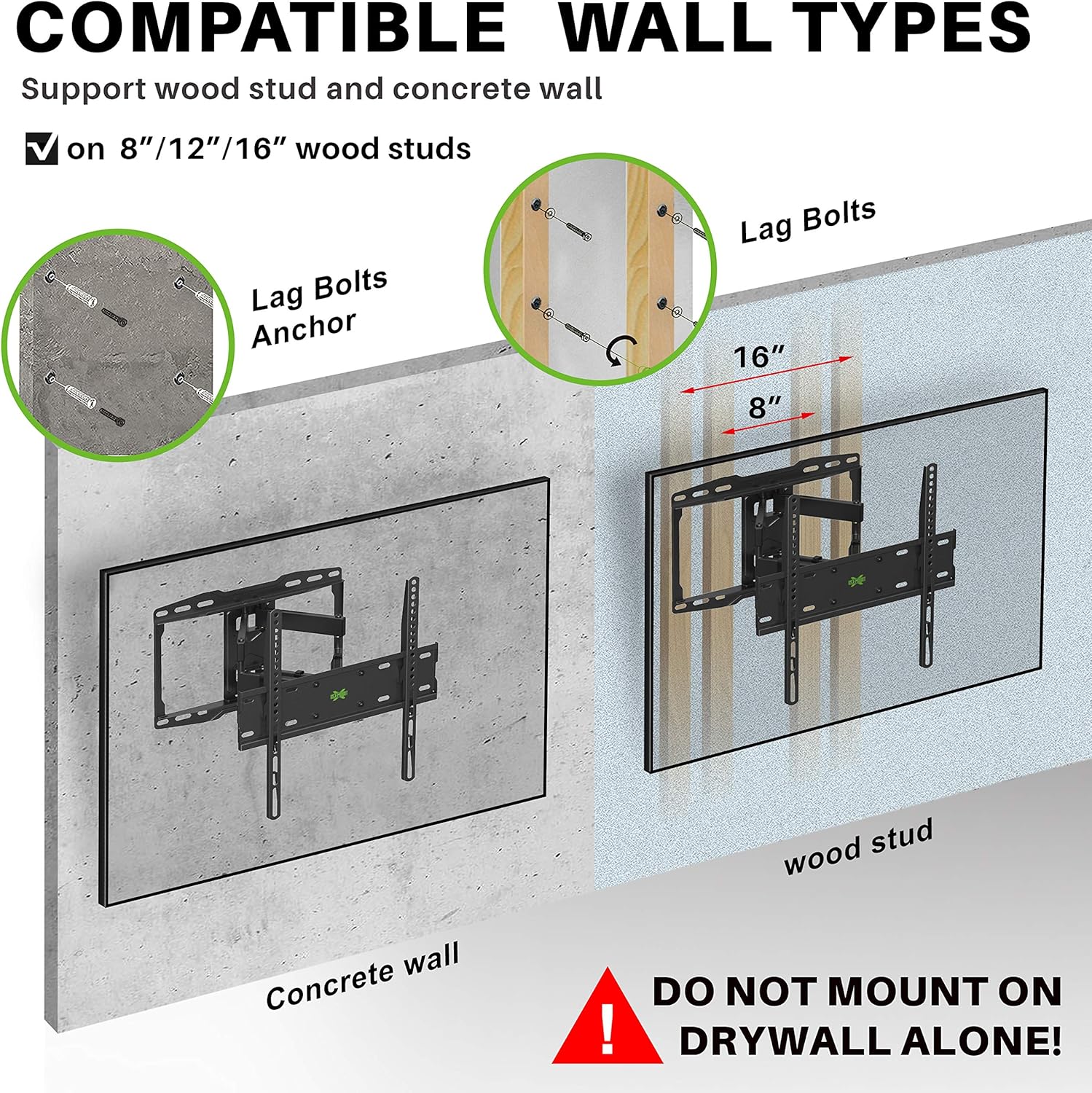 Full Motion TV Wall Mount for 32-65 inch Flat Screen TVs, Max VESA 400x400mm, Holds up to 110lbs, Pack of 2 R261651