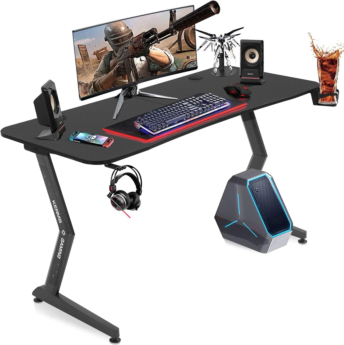 Black&Red 55 inch Gaming Desk with Carbon Fiber Z7188