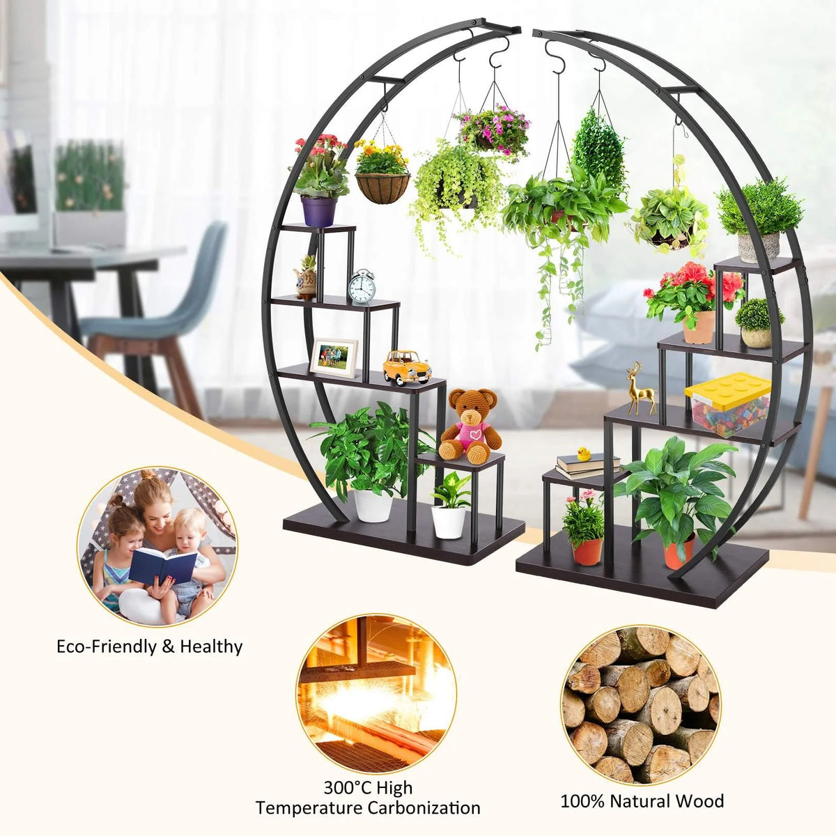 5 Tier Half Moon Shape Plant Stand with Hanging Hook R405392